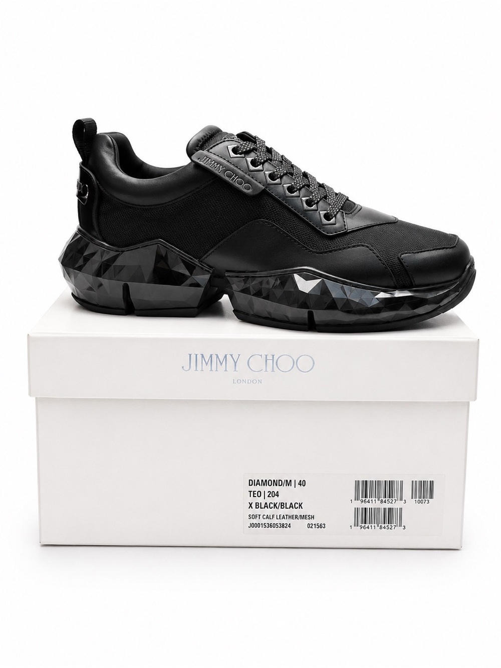 Jimmy Choo Black Faceted-Sole Mesh & Leather Sneaker‎